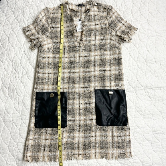 Zara Brown Plaid Dress S Preppy Academia Classic Boho Chic Fringe Pockets NEW - Picture 12 of 13